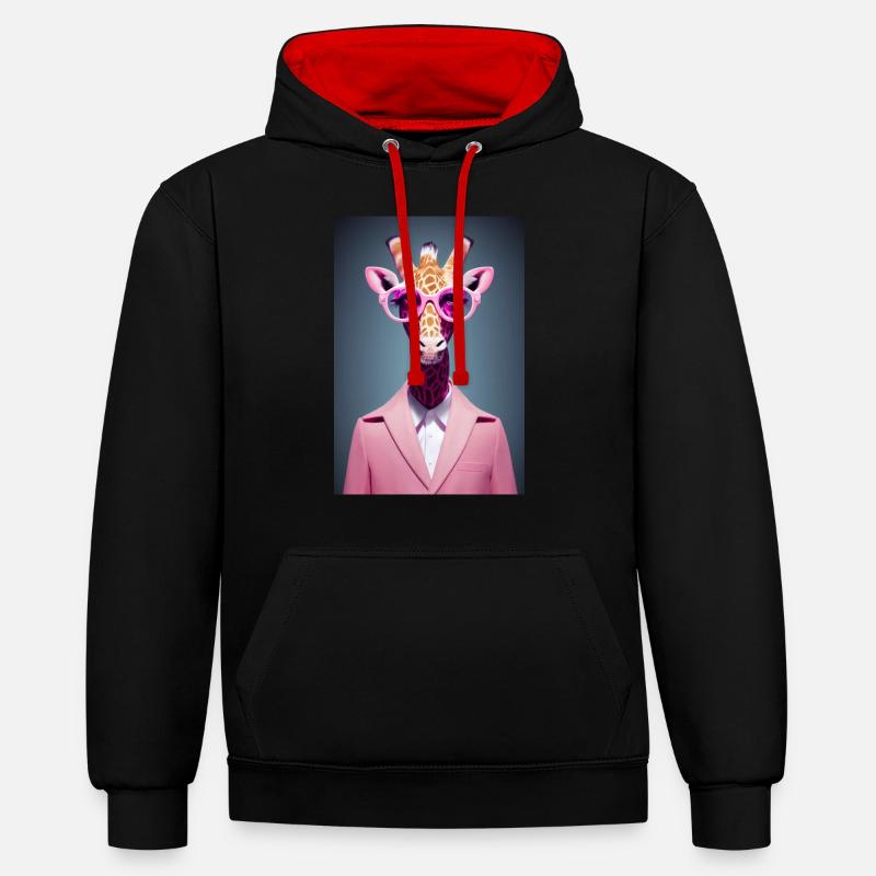 Griraffe rose Disco - Sweat à capuche contrasté - noir/rouge