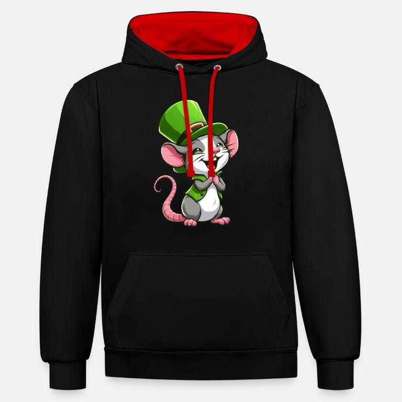 Rat mignon de la Saint-Patrick - Sweat à capuche contrasté - noir/rouge