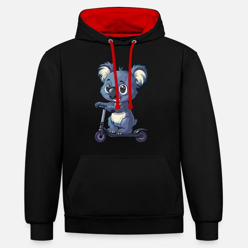 Koala Roller - Kontrast-Hoodie - Schwarz/Rot
