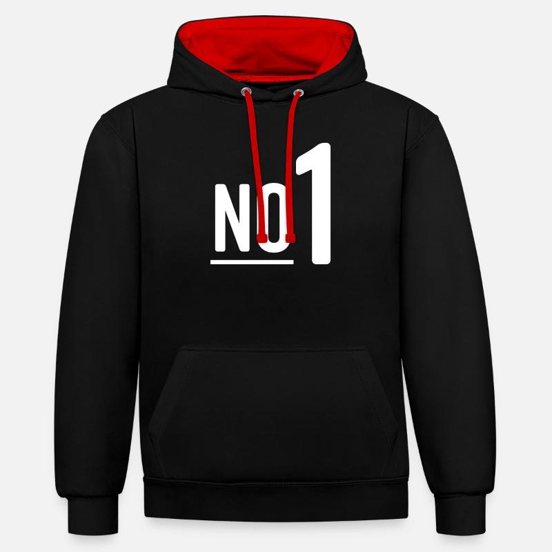 No 1 - Nummer eins - Kontrast-Hoodie - Schwarz/Rot