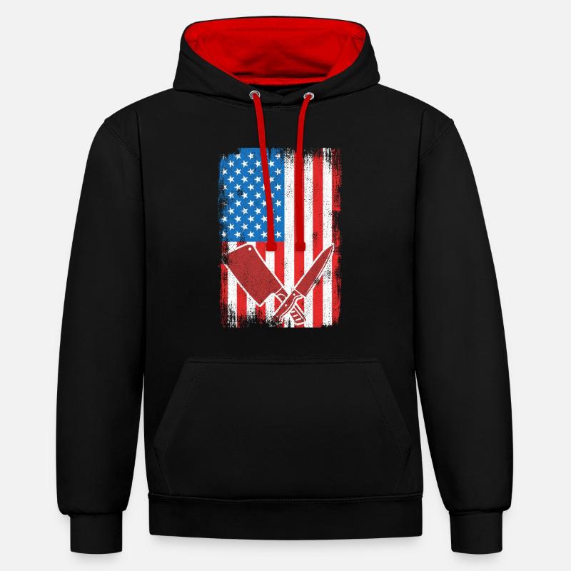 Boucher du drapeau des États-Unis - Sweat à capuche contrasté - noir/rouge
