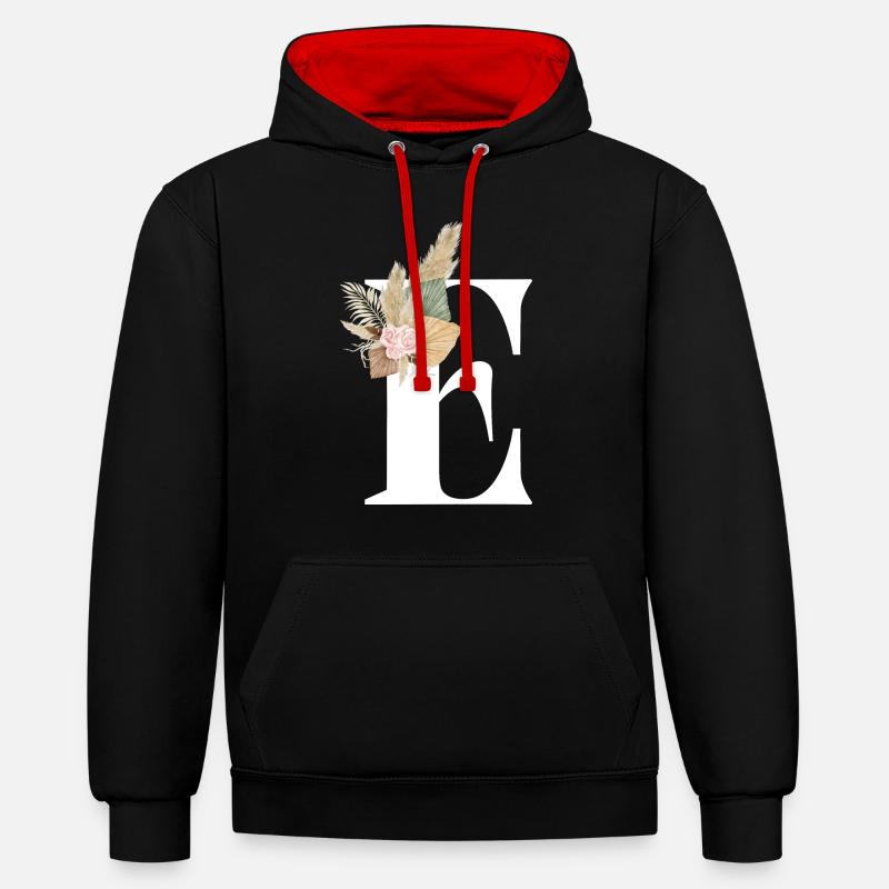lettre E fleuris - Sweat à capuche contrasté - noir/rouge