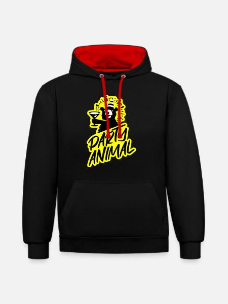 Party!!! - Kontrast-Hoodie - Schwarz/Rot