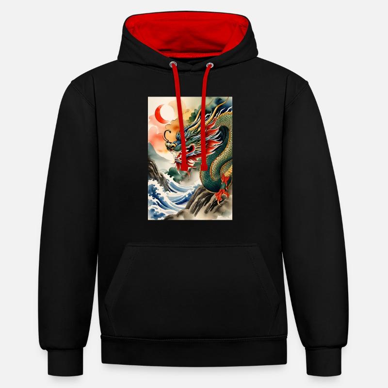 Année du Dragon II - Sweat à capuche contrasté - noir/rouge