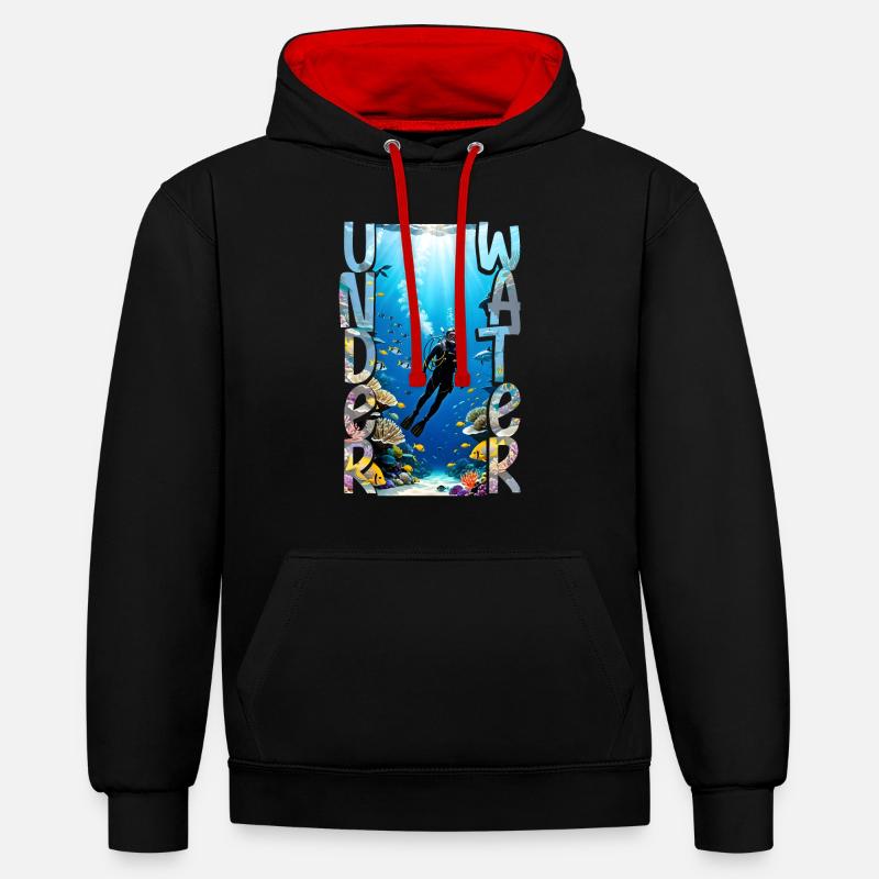 plongée sous marine - Sweat à capuche contrasté - noir/rouge
