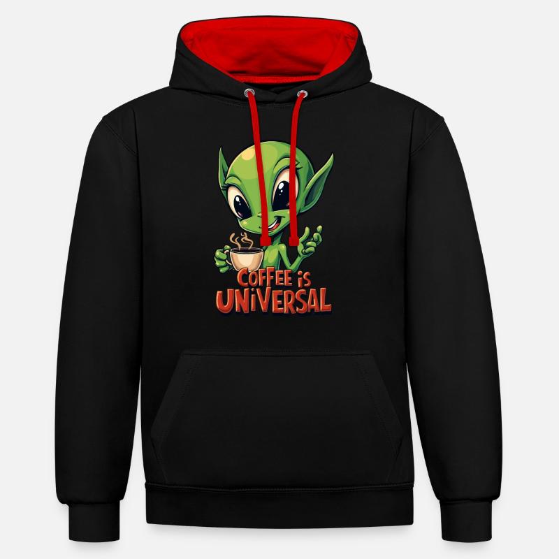 Le café est universel - Sweat à capuche contrasté - noir/rouge