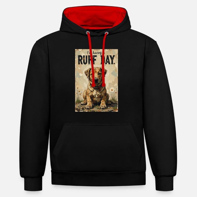 Chien, dure journée. - Sweat à capuche contrasté - noir/rouge