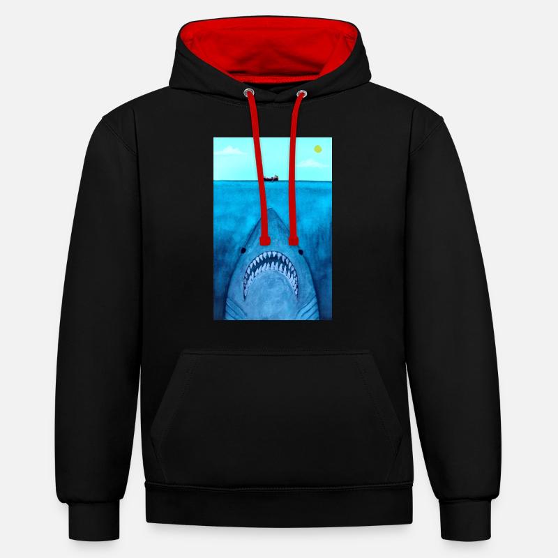 Attaque de requin - Sweat à capuche contrasté - noir/rouge