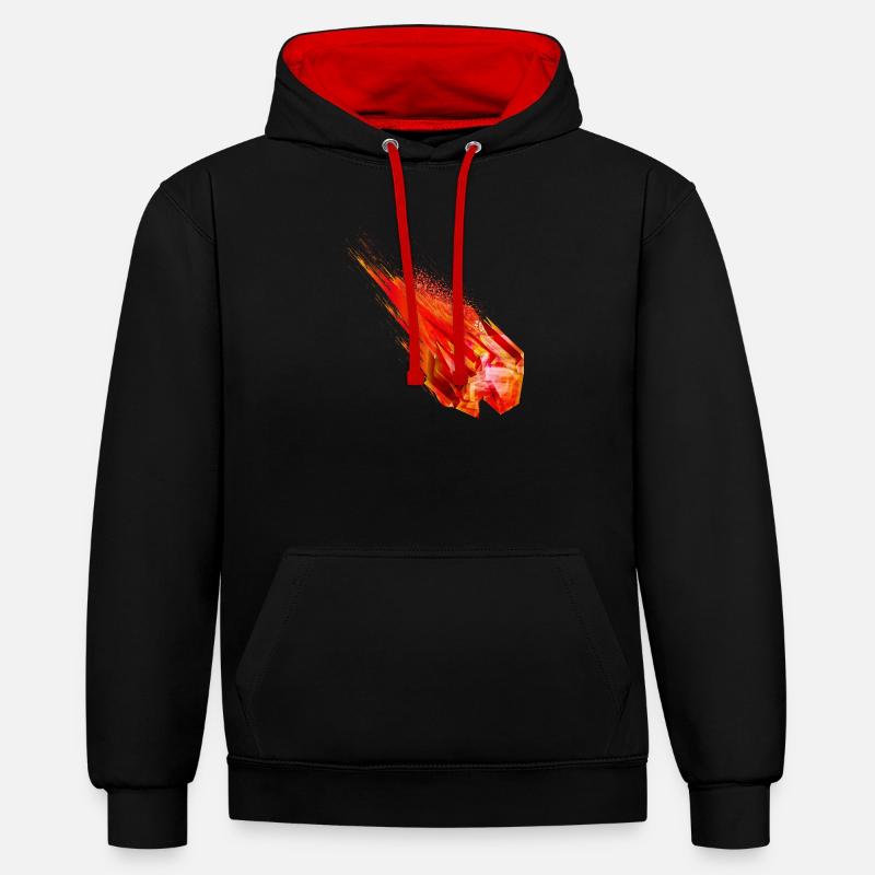 Glühender Asteroid mit Feuerschweif – Powerdesign - Kontrast-Hoodie - Schwarz/Rot