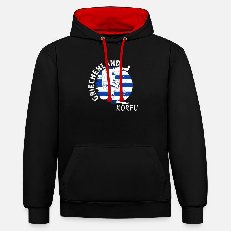 Corfou - Sweat à capuche contrasté - noir/rouge