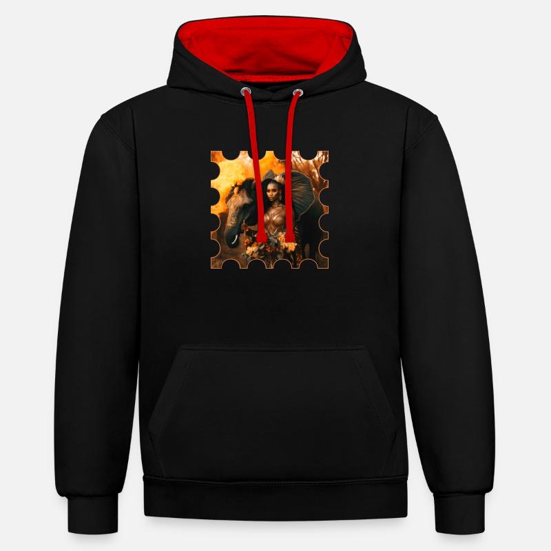 Femme au design d’éléphant - Sweat à capuche contrasté - noir/rouge