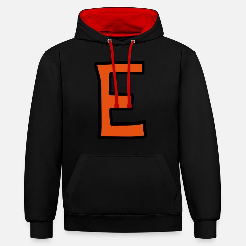 Dessin animé lettre E - Sweat à capuche contrasté - noir/rouge
