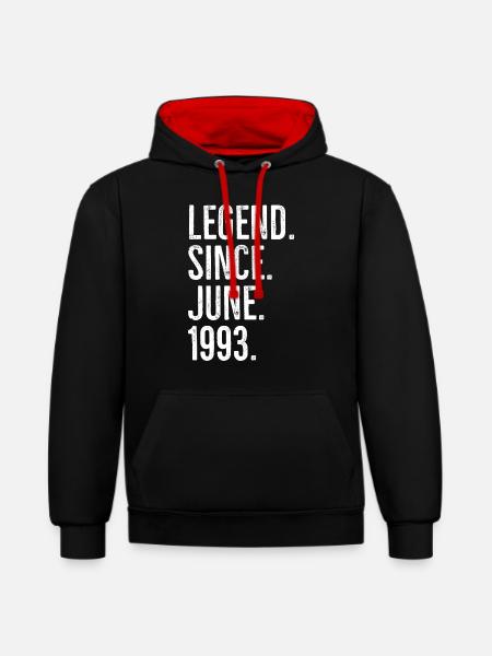 Legende seit Juni 1993 - Kontrast-Hoodie - Schwarz/Rot