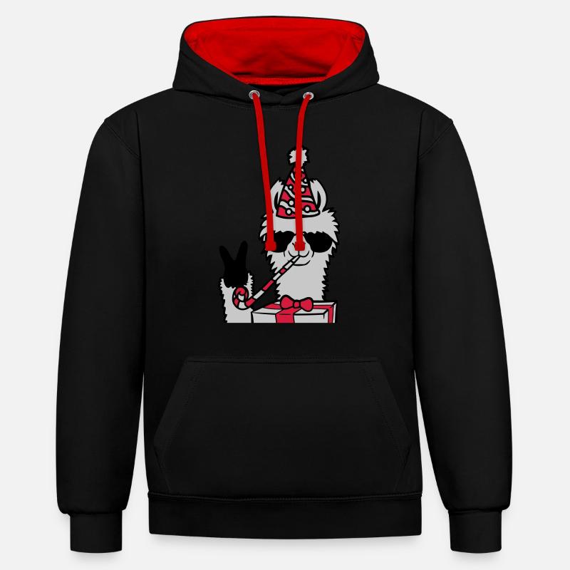 Anniversaire Pas de drame Lama - Sweat à capuche contrasté - noir/rouge