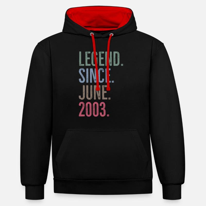 Legende seit Juni 2003 - Kontrast-Hoodie - Schwarz/Rot