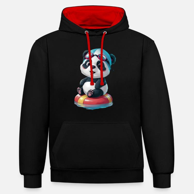 L’aventure de natation de Panda ! - Sweat à capuche contrasté - noir/rouge