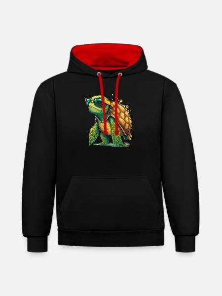 Turtle old - Contrast hoodie - black/red