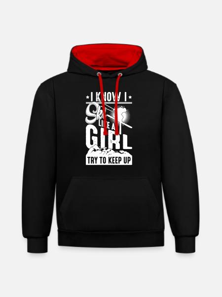 Ski like a girl -Try to keep up- Ski fahren Humor - Kontrastluvtröja - svart/röd