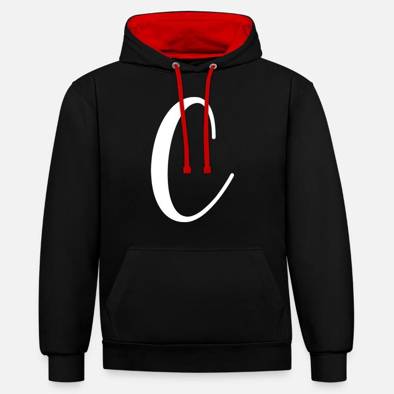 Calligraphie, initiale C - Sweat à capuche contrasté - noir/rouge