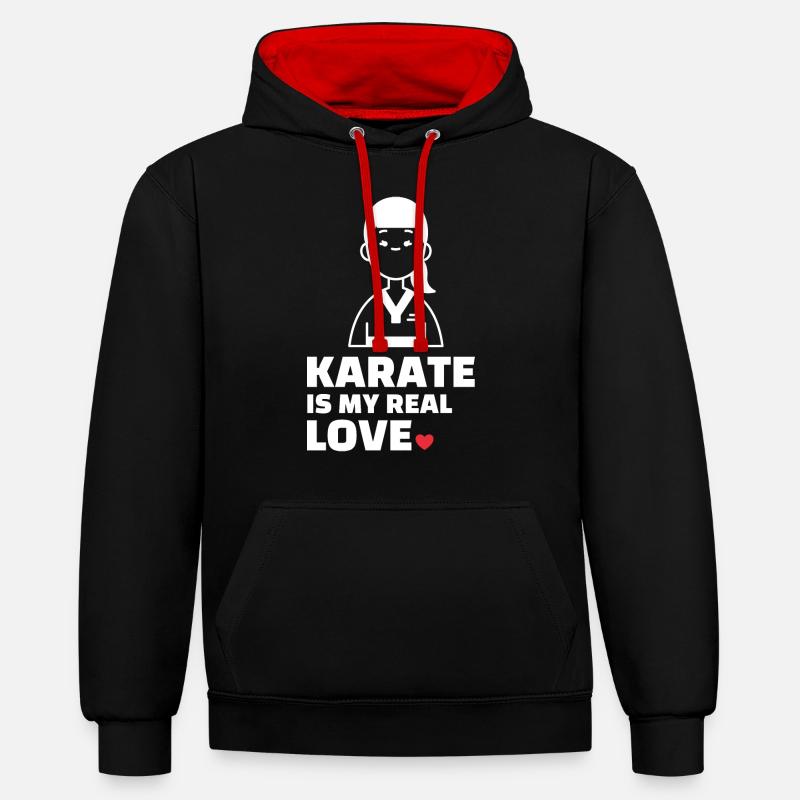 J’adore le karaté - Sweat à capuche contrasté - noir/rouge