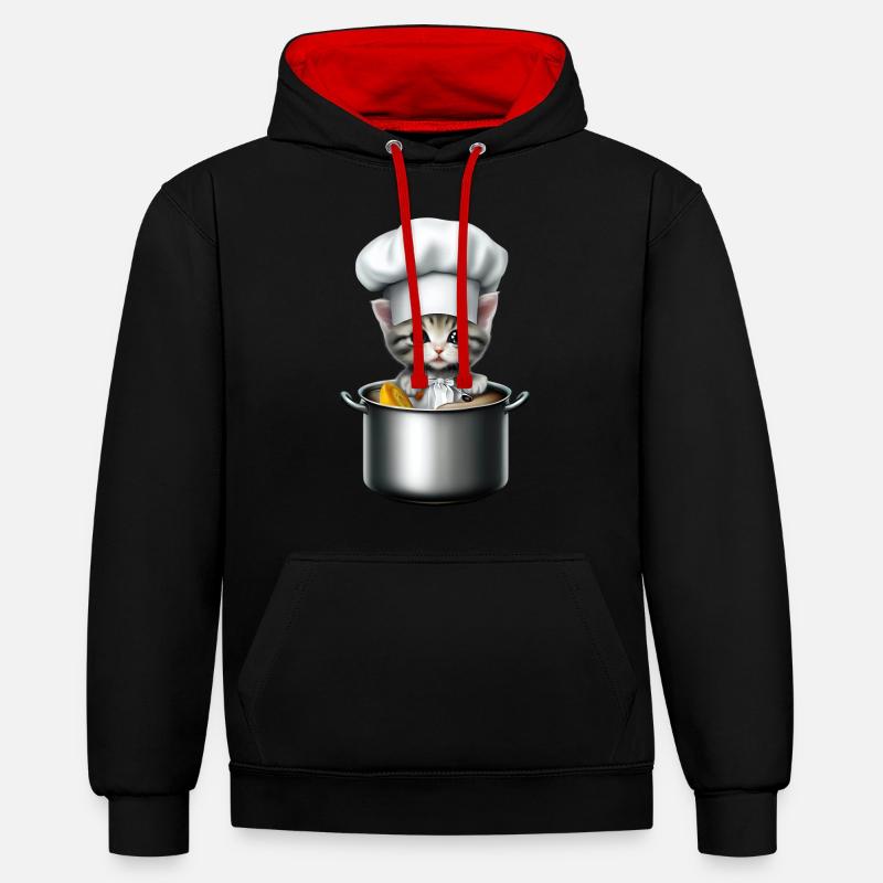 Chef Chat - Sweat à capuche contrasté - noir/rouge
