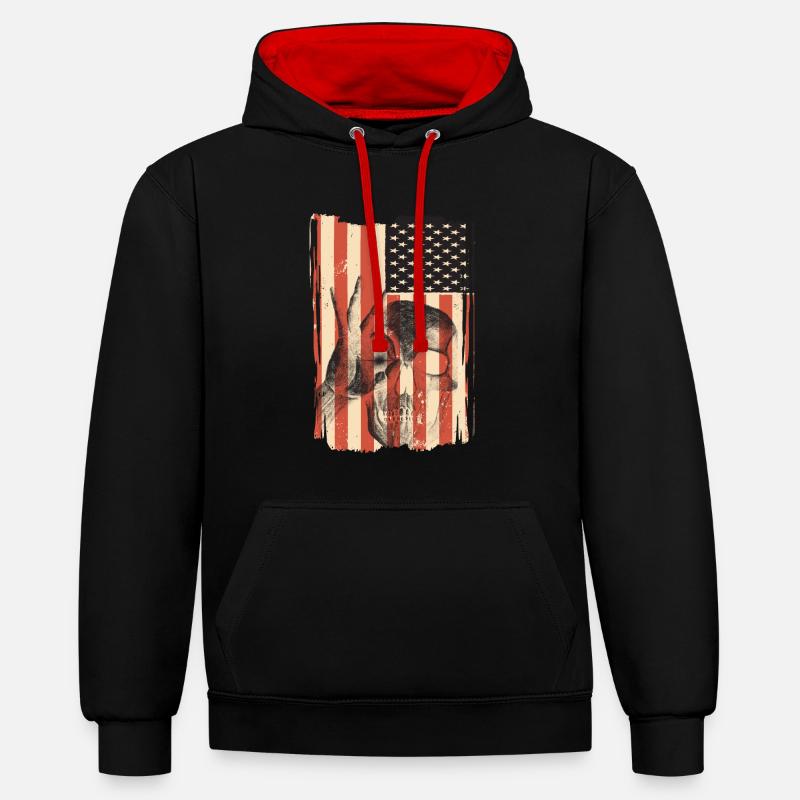 Drapeau des États-Unis avec crâne - Sweat à capuche contrasté - noir/rouge