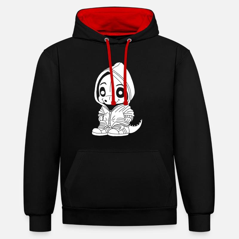 Petit dinosaure (blanc) - Sweat à capuche contrasté - noir/rouge
