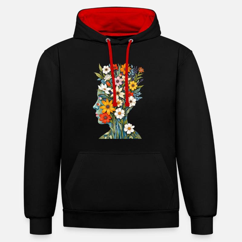 Art abstrait Fleurs - Sweat à capuche contrasté - noir/rouge
