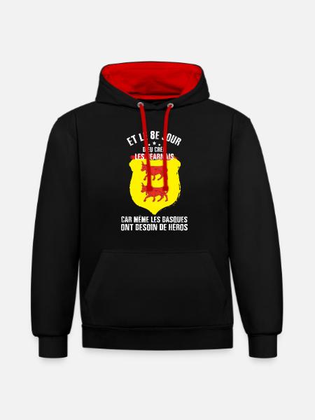 le 8e jour, les béarnais - Sweat à capuche contrasté - noir/rouge