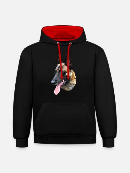 berger malinois - Sweat à capuche contrasté - noir/rouge