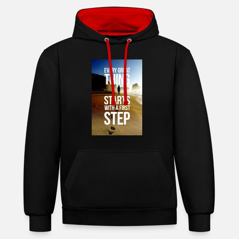 Une affiche de motivation commence par un premier pas - Sweat à capuche contrasté - noir/rouge