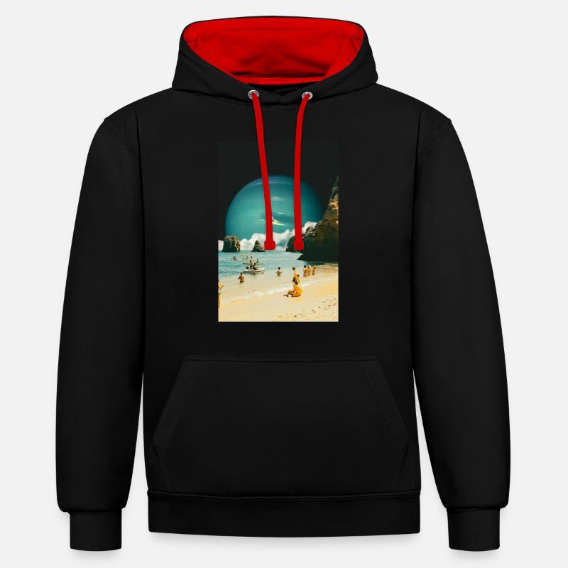Plage de l’espace - Sweat à capuche contrasté - noir/rouge