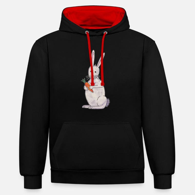 lapin mignon lapin avec carotte - Sweat à capuche contrasté - noir/rouge