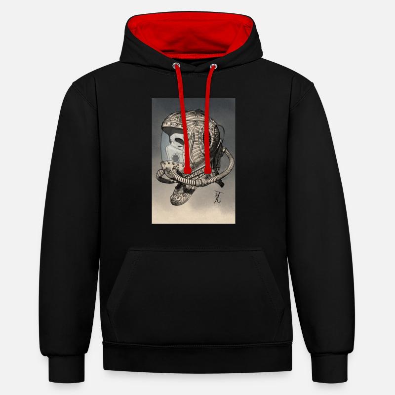 Casque spatial ancien monochrome - Sweat à capuche contrasté - noir/rouge