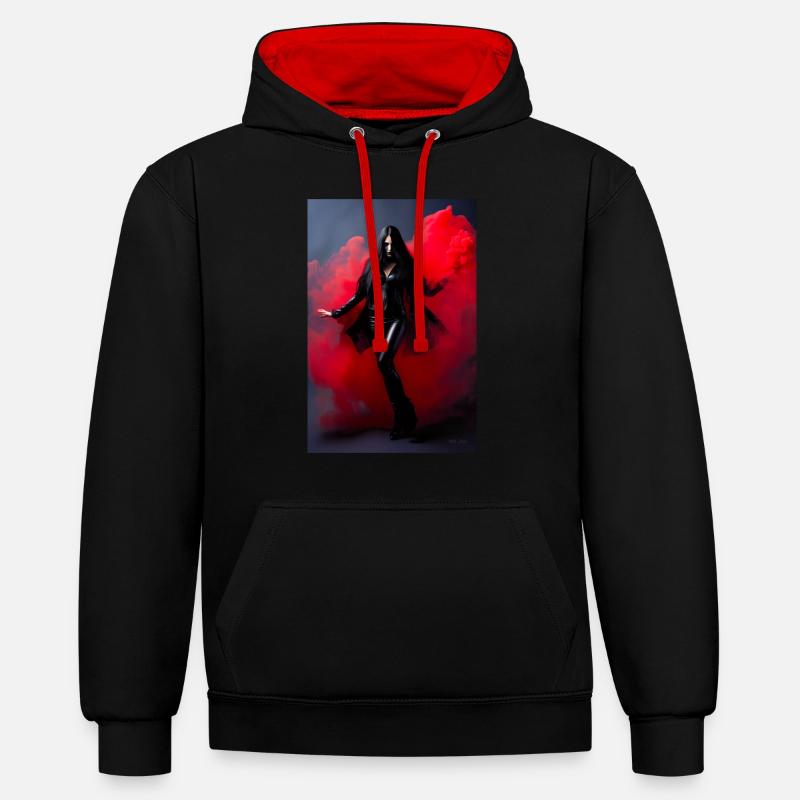 Beauté Rouge 2 - Sweat à capuche contrasté - noir/rouge