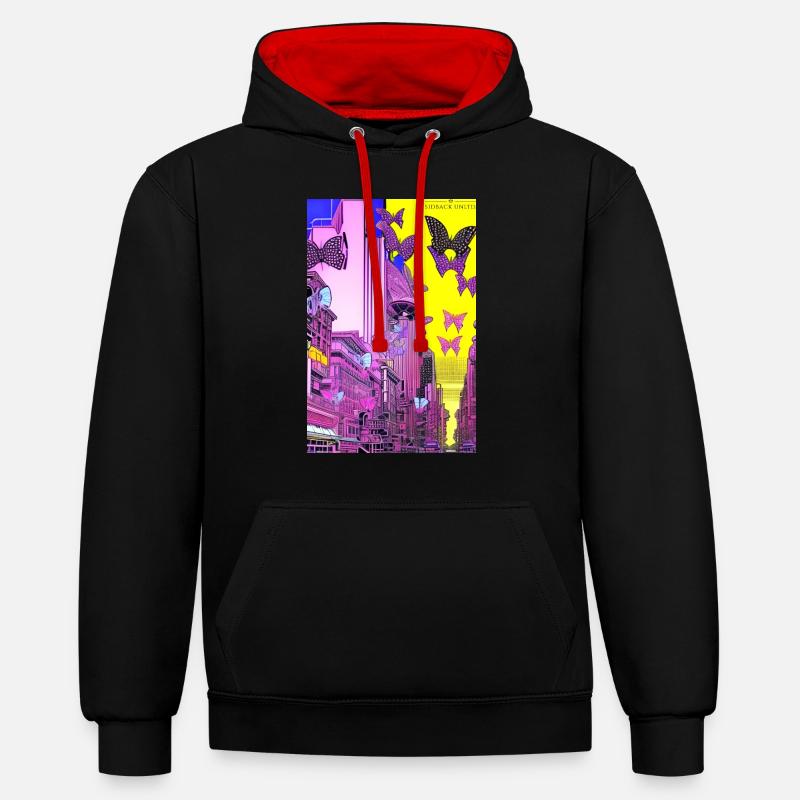 sidback unltd. - Metropole der Schmetterlinge - Kontrast-Hoodie - Schwarz/Rot