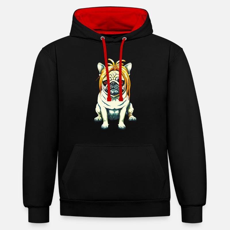 Carlin avec perruque #PugLife - Sweat à capuche contrasté - noir/rouge