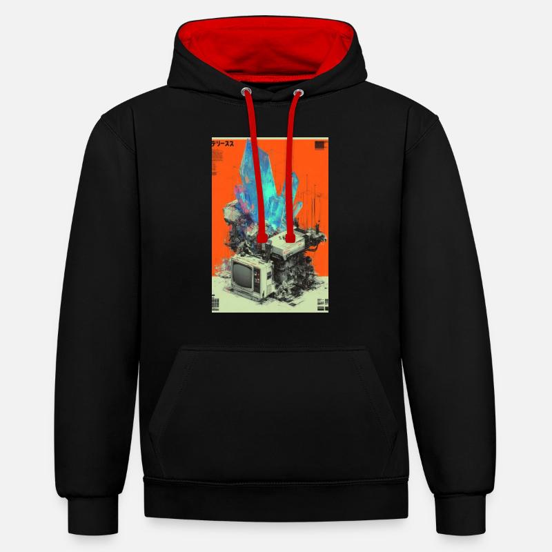 Fusion de cristaux Retro Tech - Sweat à capuche contrasté - noir/rouge