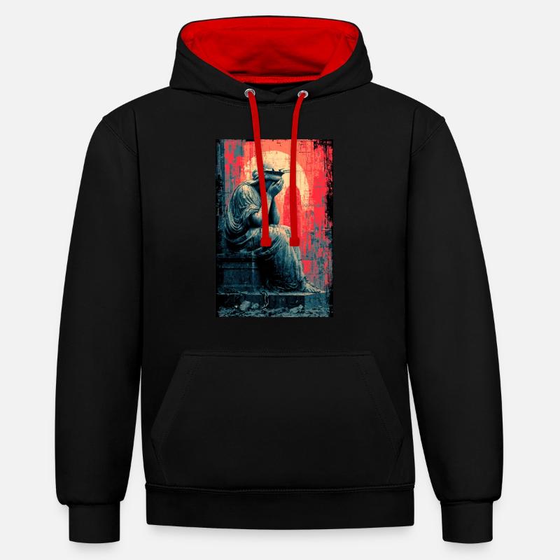 Statue de la Liberté en pleurs - Sweat à capuche contrasté - noir/rouge