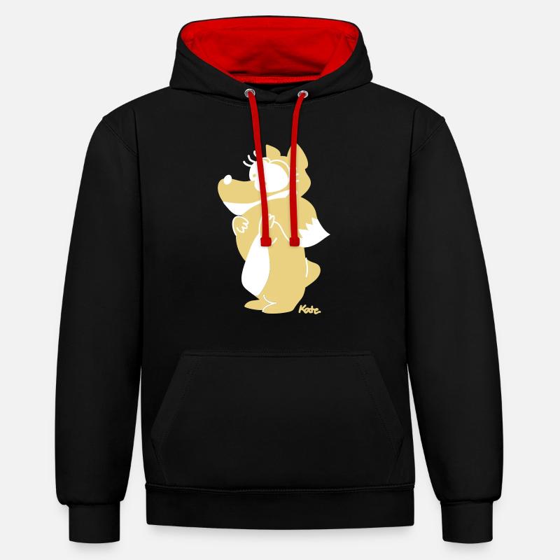 Fuchs (farbig) - Kontrast-Hoodie - Schwarz/Rot