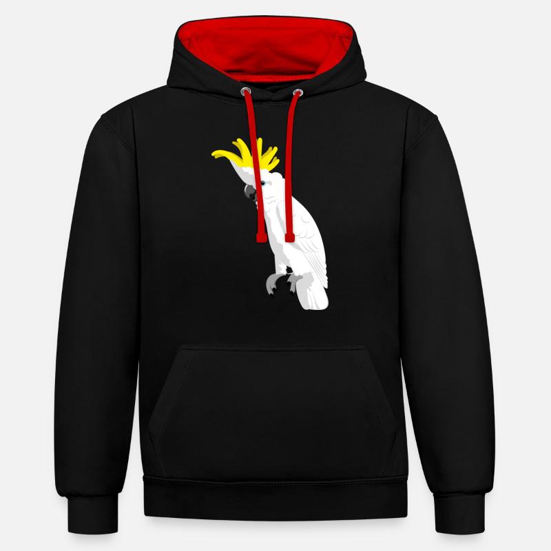 Cacatoès à huppe jaune - Sweat à capuche contrasté - noir/rouge