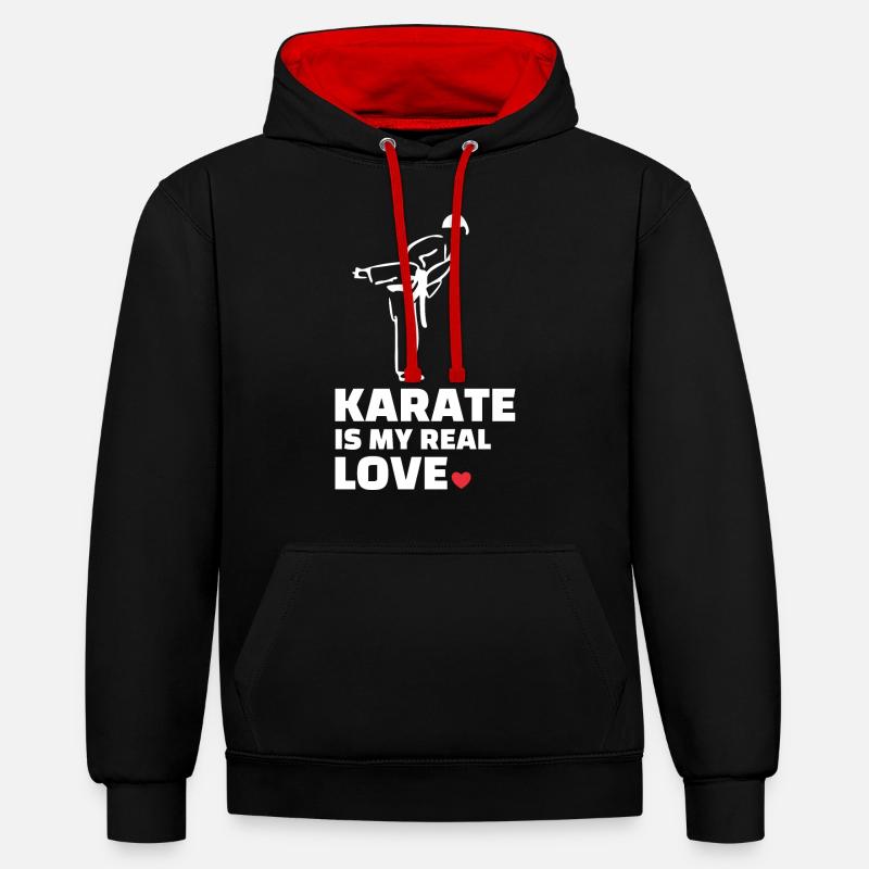 J’adore le karaté - Sweat à capuche contrasté - noir/rouge