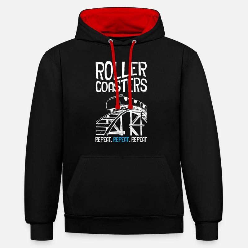 Roller Coaster Repeat - Kontrast-Hoodie - Schwarz/Rot