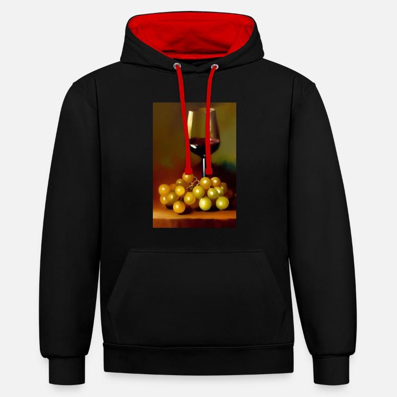 Wein Trinker - Kontrast-Hoodie - Schwarz/Rot