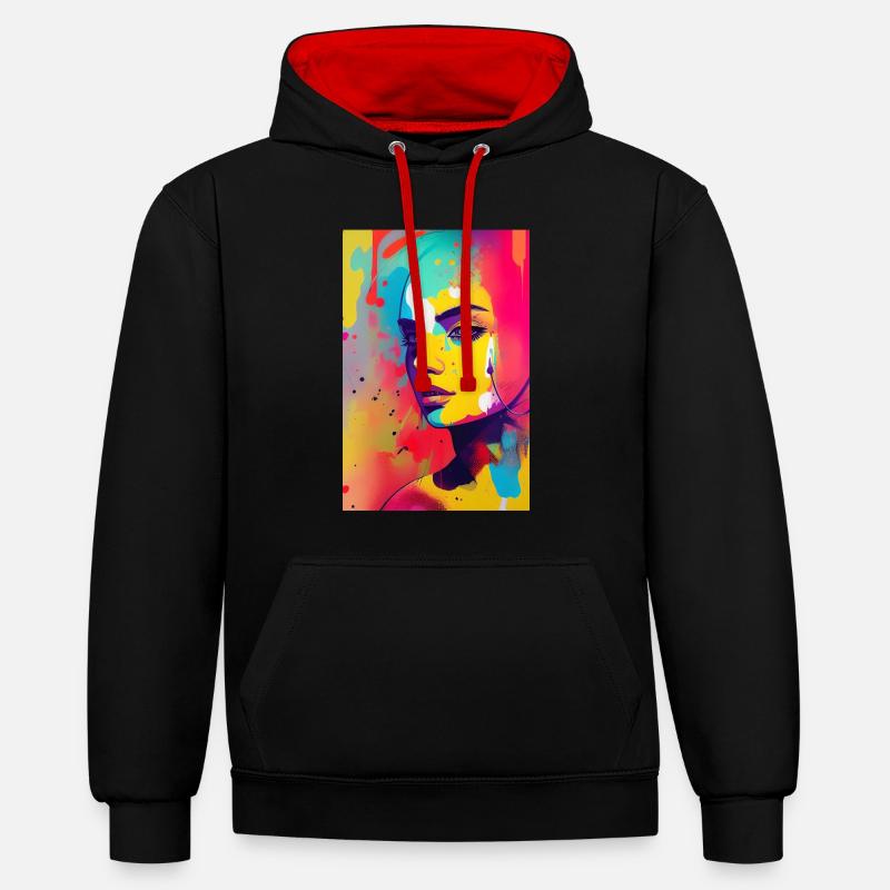 Art abstrait - Sweat à capuche contrasté - noir/rouge