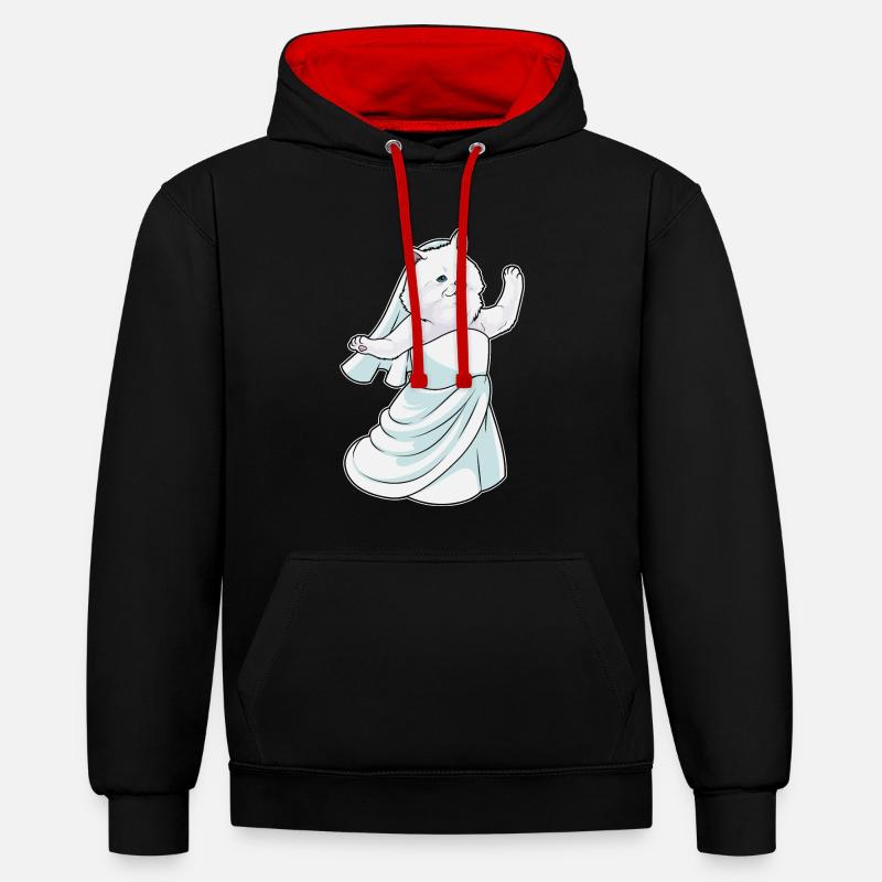 Chat persan robe de mariée - Sweat à capuche contrasté - noir/rouge