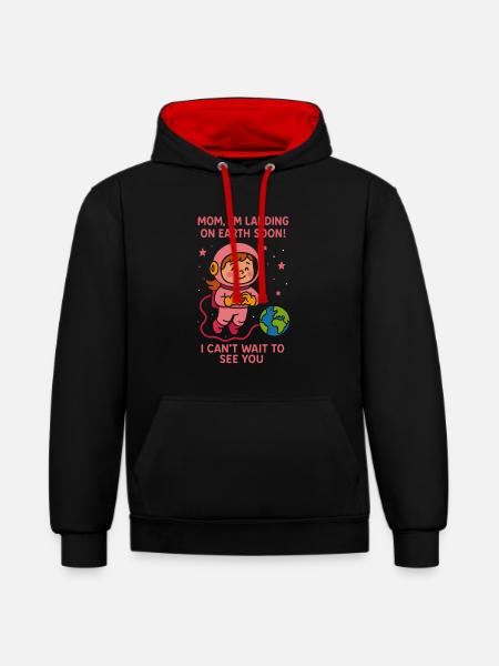 Mor Jeg lander snart Baby Girl Space Meddelelse - Kontrast-hoodie - sort/rød