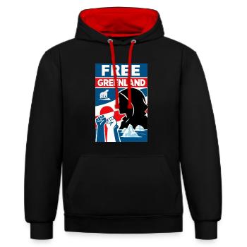 Free Greenland - Kontrast-Hoodie - Schwarz/Rot - Vorne - Anna (173cm) & Nico (186cm)