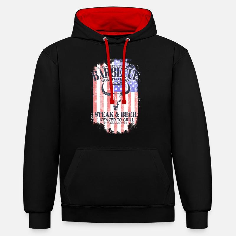 Barbecue - BBQ - USA Buffalo - Sweat à capuche contrasté - noir/rouge