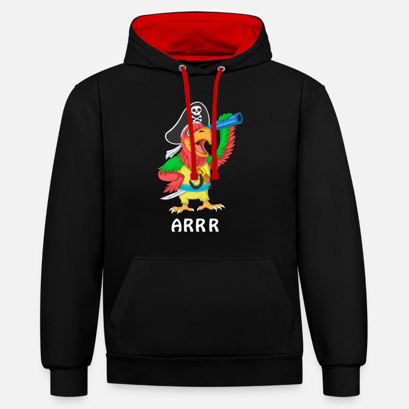 Perroquet pirate arrrrr - Sweat à capuche contrasté - noir/rouge